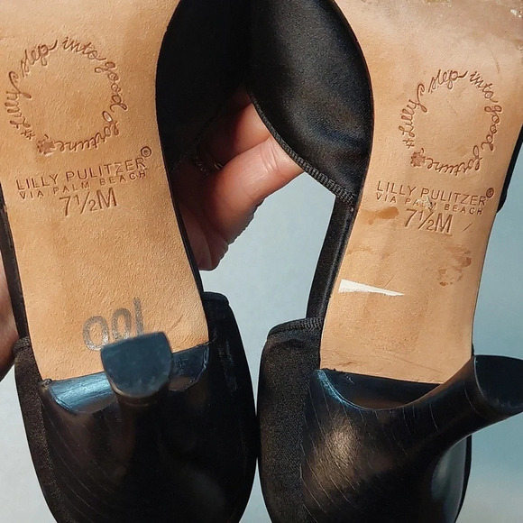 LILLY PULITZER DUCHESS SATIN D’ORSAY PEEP TOE Kitten heels BLACK 7.5 - Picture 5 of 6